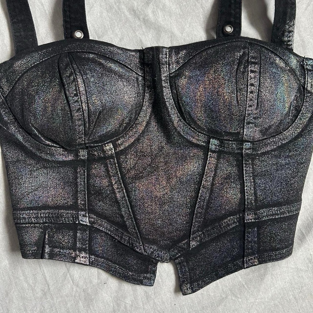Black Metallic Fashion Nova Bustier Top - Picture 2 of 7